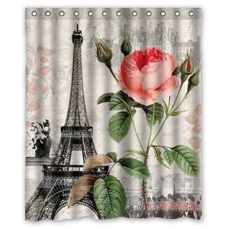 Greendecor Paris Eiffel Tower Waterproof Shower Curtain Set With
