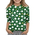 thumbnail image 1 of Tauxra Chandail de la Saint-Patrick pour Adultes, T-Shirt à Manches 3/4 Imprimé Col Rond, T-Shirt Graphique Trèfle Décontracté à Manches Longues pour Activités Festives, 1 of 6