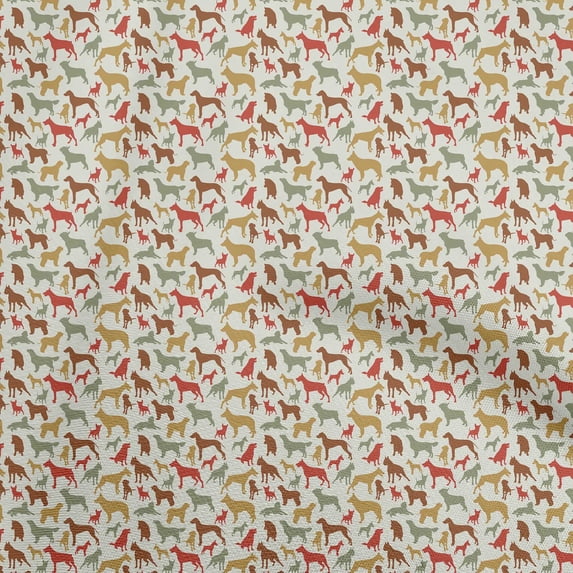 oneOone Cotton Cambric Red Fabric Floral & Puppies Craft Projects Decor Fabric Printed By The Yard 56 Inch Wide