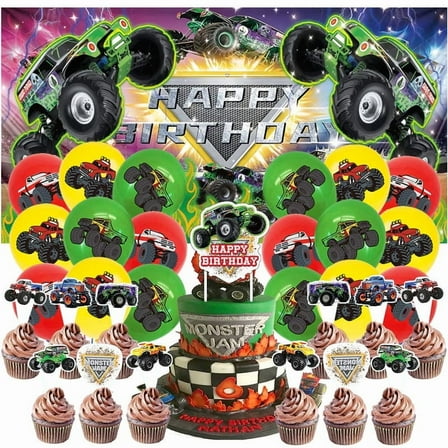 Truck Latex Balloons Party Supplies Decor Banner Backdrop Kit Birthday Decorations