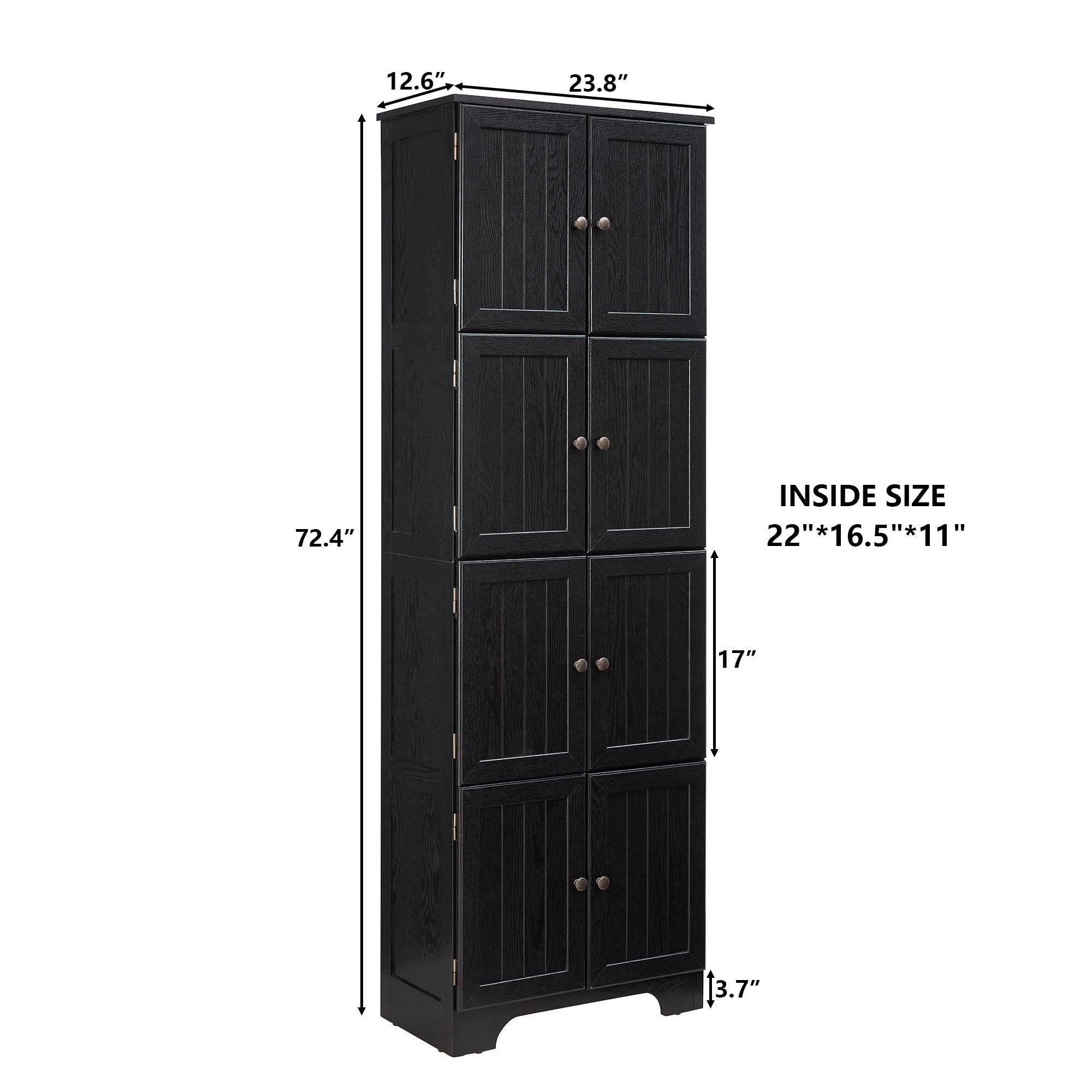 MDQMD 72.4'' Tall Storage Cabinet with Doors for Living Room,Kitchen Pantry Storage Cabinet,4 Tier Black Wooden Cabinet for Bathroom,Hallway