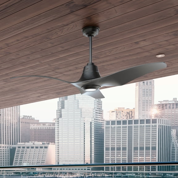 Hunter - Arwen Indoor/Outdoor Ceiling Fan With Light, Remote, 60-inch, Granite, Casual-style, 6-speed DC Motor, Energy Star, 53509, for Porches, Bathrooms