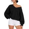 thumbnail image 4 of Titcea Off the Shoulder Sweatshirt for Women V Neck Solid Color Long Sleeve Pullover Sweater Home Daily Shopping Loose Comfy Fall Sweatshirts S-2XL, 4 of 8