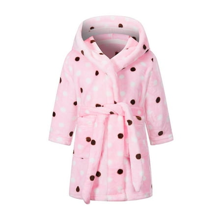 

BIZIZA Toddler Bathrobe for Baby With Belt Long Sleeve Hooded Thicken Cartoon Print Fleece 1-10Y Chlid Tops Pink 110