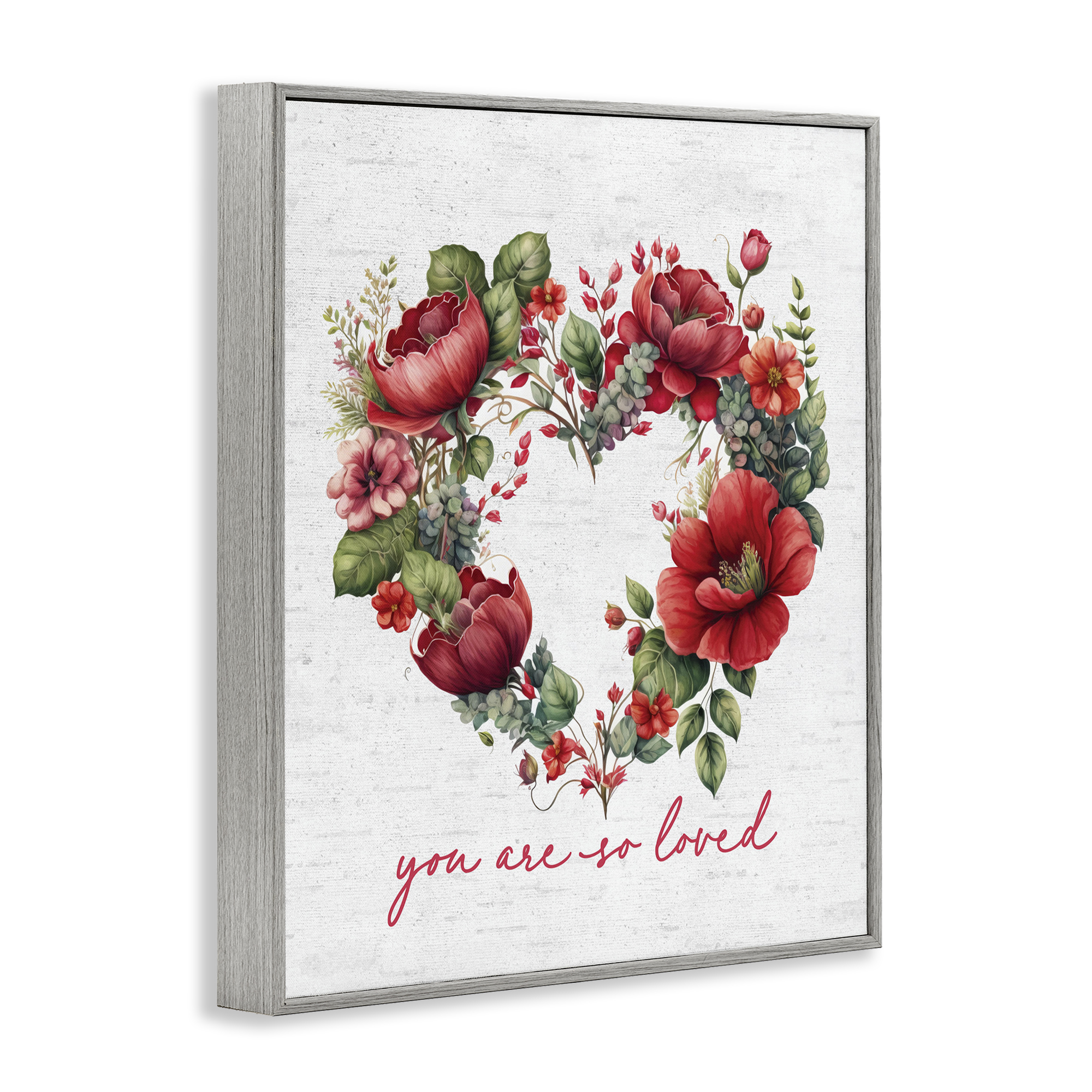 Stupell Industries Loved Heart Wreath Botanical & Floral Painting Gray Framed Art Print Wall Art, 16 x 20