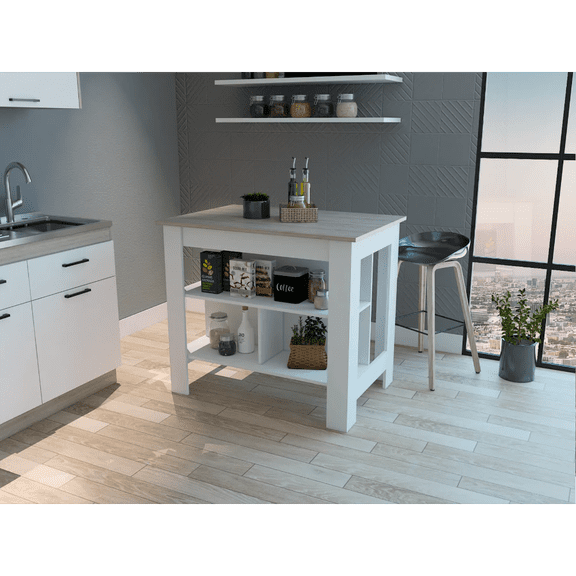 Boahaus Perpignan Kitchen Island, Assembled Product Height 35 in, White / Light Grey