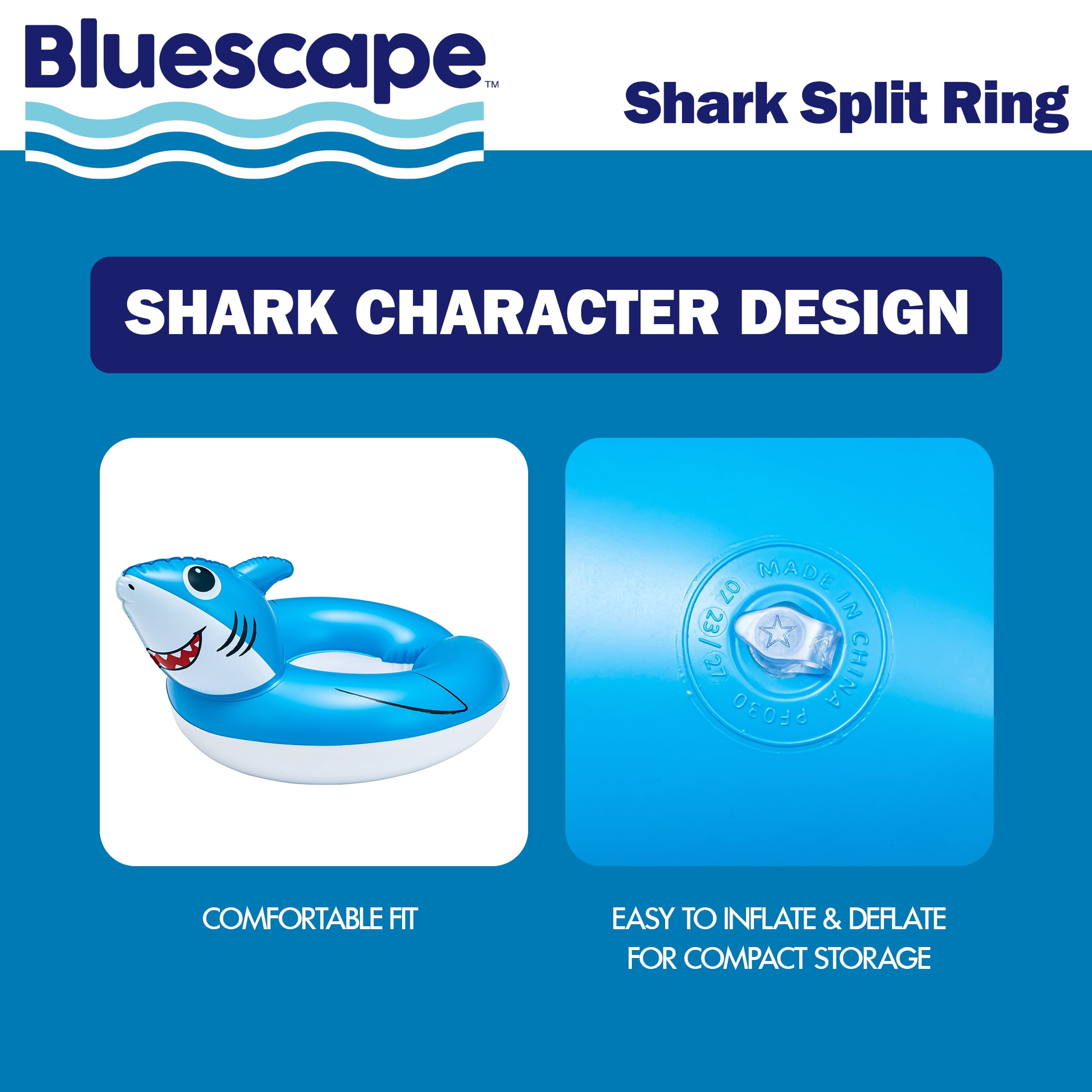 Bluescape Blue Shark Split Inflatable Swim Ring Pool Float for Kids, Ages 3 to 6, Unisex