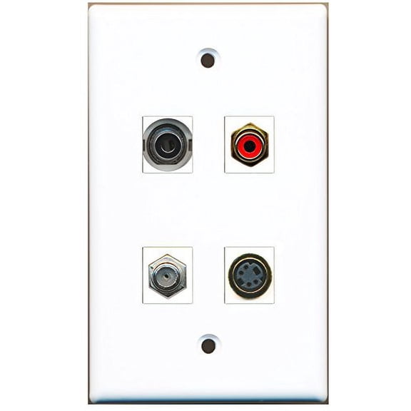 RiteAV - 1 Port RCA Red 1 Port Coax Cable TV- F-Type 1 Port S-Video 1 Port 3.5mm Wall Plate