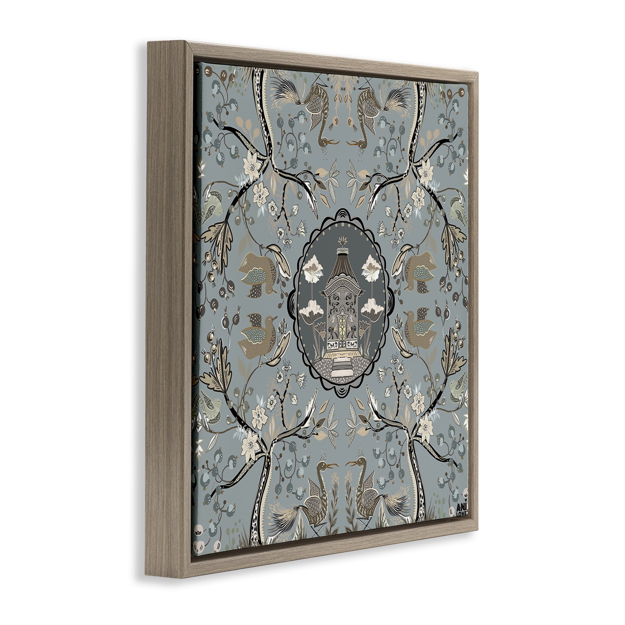 Stupell Industries Asian Inspired Garden Plants & Flowers Painting Brown Floater Framed Canvas Art Print Wall Art, 25 x 25