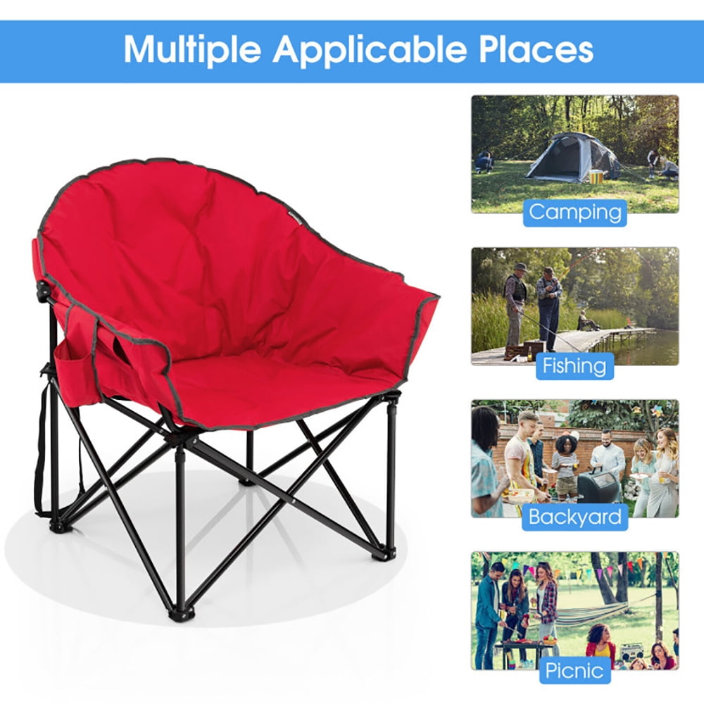 Aimee Lii Folding Camping Moon Padded Chair with Carrying Bag, Portable Chairs for Adults, Comfy Outdoor Chair, Red