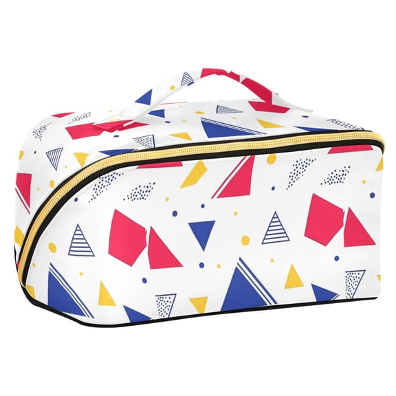 FORMRS Makeup Bag Travel Cosmetic Organizer for Women Fold Flat Zipper Pouch with Handle, Simple Triangles