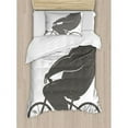 thumbnail image 3 of Vintage Duvet Cover Set, Bear on a Bike Humor Parody Modern Funny Cycling Hipster Art Print, Decorative 3 Piece Bedding Set with 2 Pillow Shams, Queen Size, Grey, by Ambesonne, 3 of 3