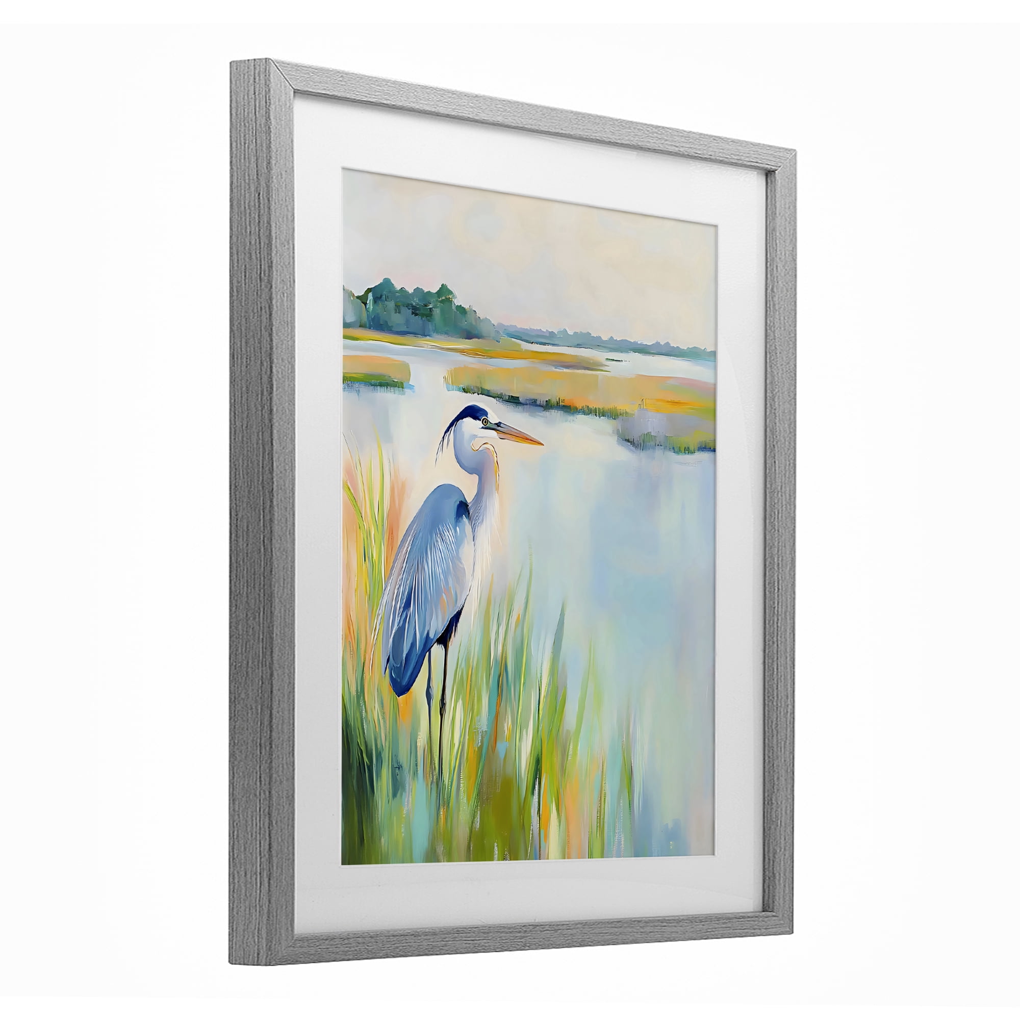 Stupell Industries Heron Perched in the Grass Gray Framed Print Under Glass, design by Creative Studio