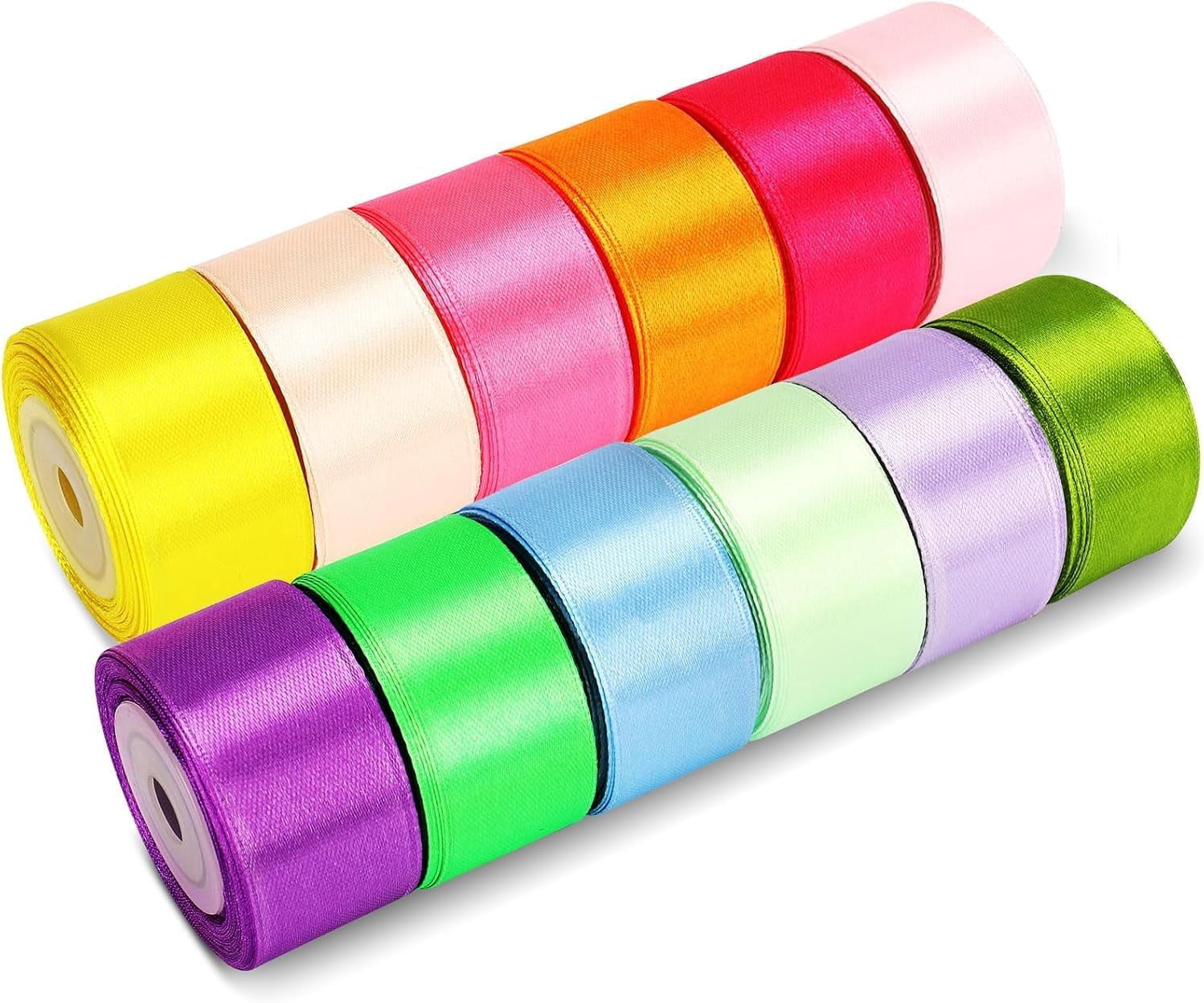 12 Colors 130.8 Yards Ribbon, 1 Inch Satin Ribbon for Crafts Gift Wrapping Flower Bouquet Party Birthday Wedding Hair Bows Invitation and Festival Decorations - 10.9 Each