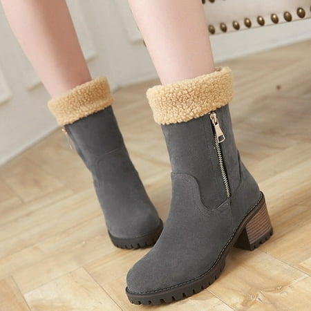 

ERTUTUYI Winter Boots For Women Warm Snow Boots Ladies Warm Booties Ankle Boots Shoes Female Mid Calf Boots Grey 42