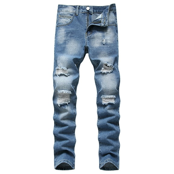 FNFYFH Mens Ripped Jeans Distressed Destroyed Slim Fit Straight Leg Denim Pant with Holes