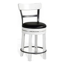 Orso Swivel Counter Stool Chair Set of 2- Black Faux Leather- White