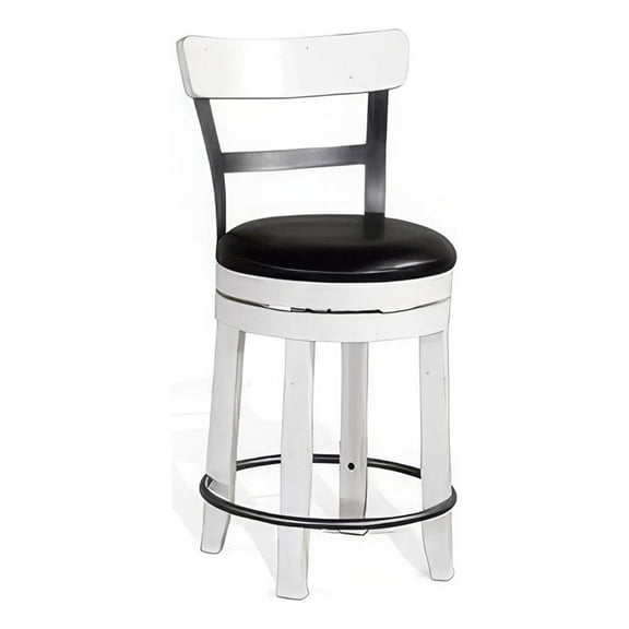 Orso Swivel Counter Stool Chair Set of 2- Black Faux Leather- White