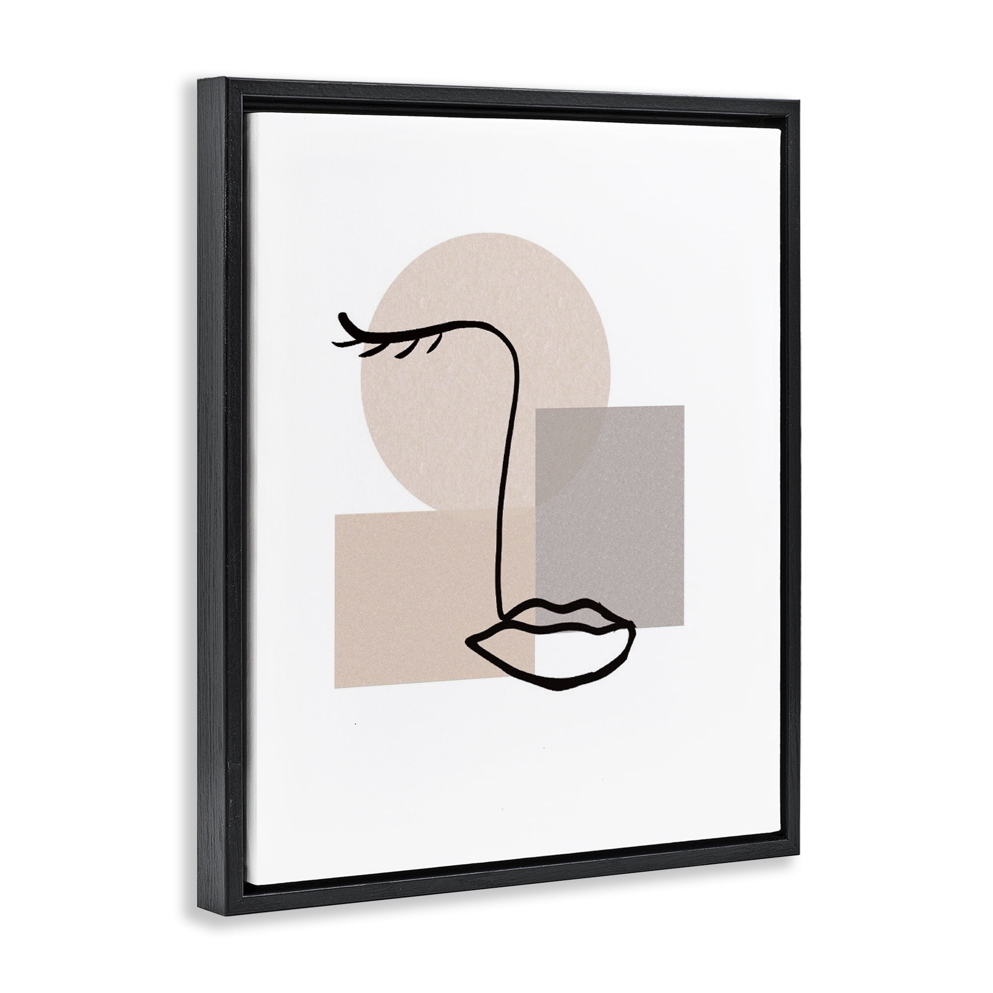 Stupell Industries Minimal Face Portrait Abstract Painting Black Floater Framed Art Print Wall Art, 17 x 21