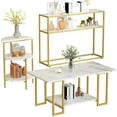 thumbnail image 3 of AWQM Storage Multi 3 Tiers 2 Pieces Marble Coffee Table, 2 Side Table, White/Gold, 3 of 9