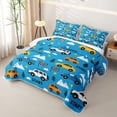 thumbnail image 3 of Castle Fairy Playful Race Car Quilt King,Checkered Flag King Coverlet Set for Bedroom,Bright Blue, 3 of 7