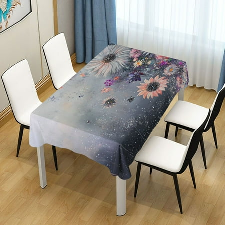 

60x120 Inch Tablecloth Polyester Square Tablecloth for Home Kitchen Dinner Decor Featuring Floating Flowers
