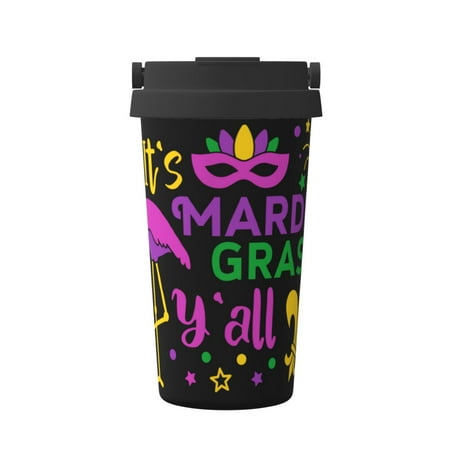 

Salouo Mardi Gras with Flamingo Print Coffee Travel Mug Spill Proof with Lid-Stainless Steel Vacuum Insulated Tumbler - Thermos Cup for Keep Hot/Ice Coffee Tea and Beer