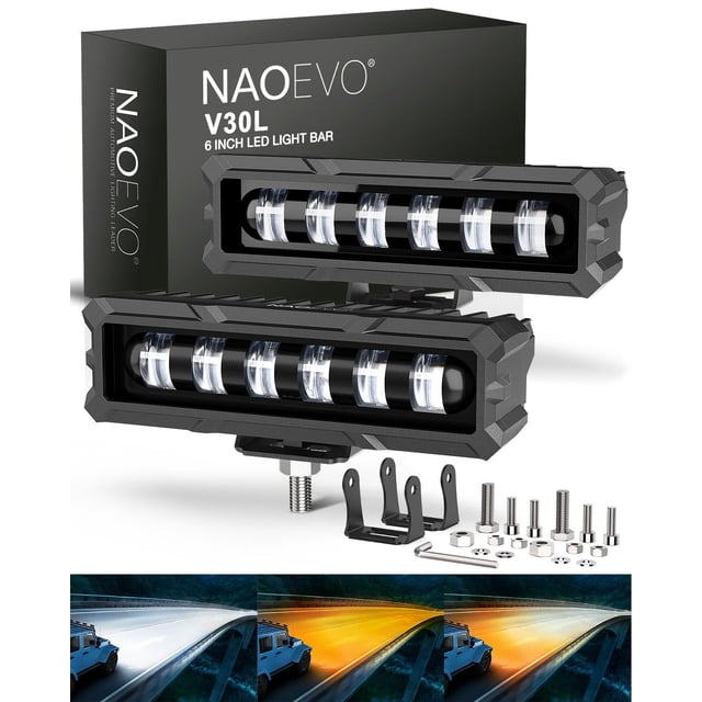 Barra de luz LED NAOEVO de 6 pulgadas, 50 W, 2300 LM, lente para todo terreno, 2 unidades