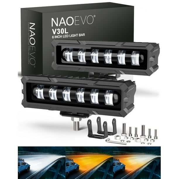 Barra de luz LED NAOEVO de 6 pulgadas, 50 W, 2300 LM, lente para todo terreno, 2 unidades