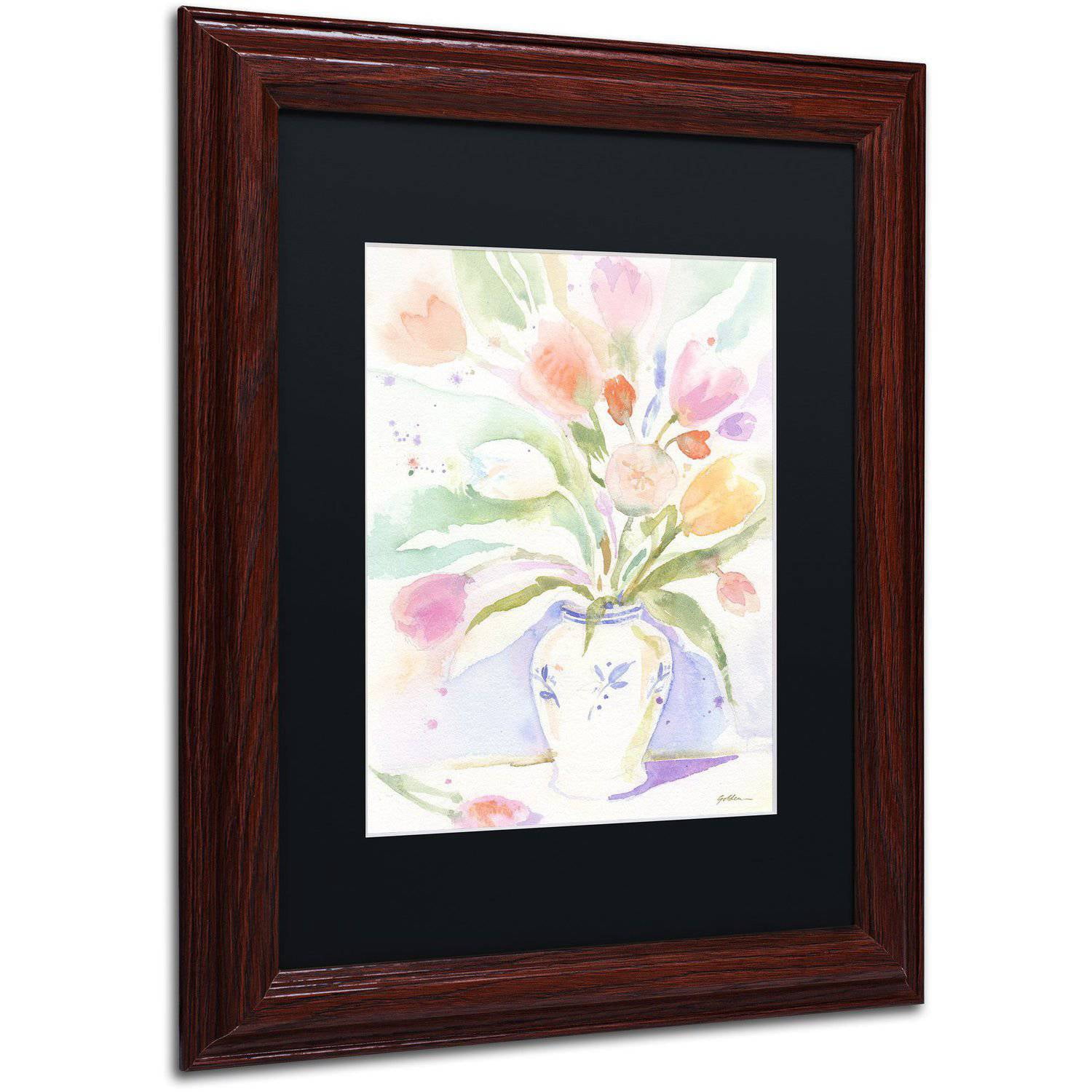 Trademark Fine Art "The Vase of Tulips" Canvas Art by Sheila Golden Black Matte, Wood Frame