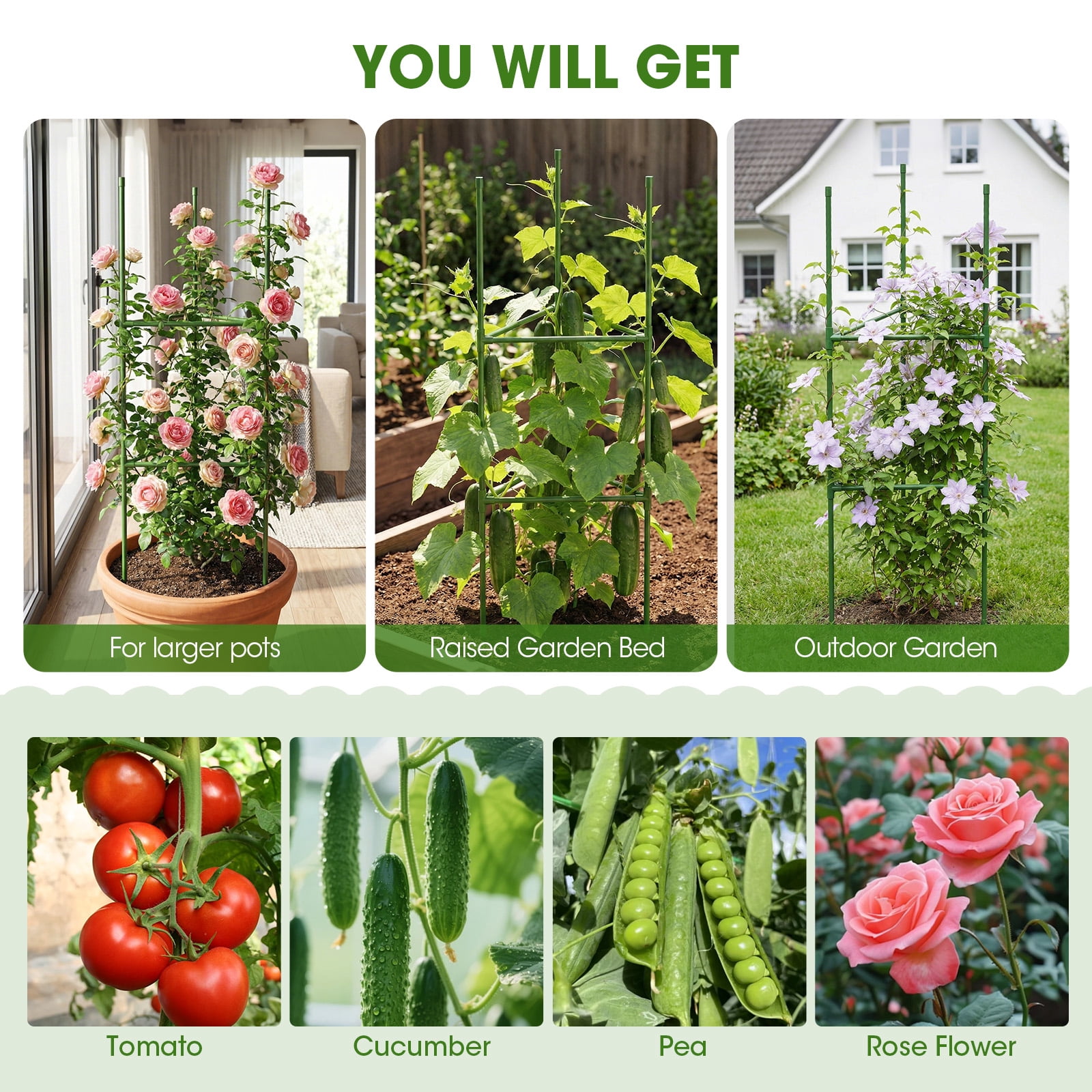 3 Pack Tomato Cage for Garden, Up to 48 Inch Tomato Trellis for Raised Garden Bed, Plant Stakes for Pots, Durable Tomato Plant Support Garden Stakes for Climbing Plants