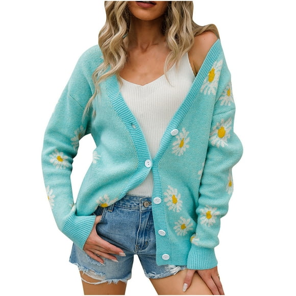 Pisexur Long Sleeve Cardigan for Women Fashion Top Cardigan Outwear CoatSleeve Daisy Coat Casual Long Open Front Cardigan Sweaters