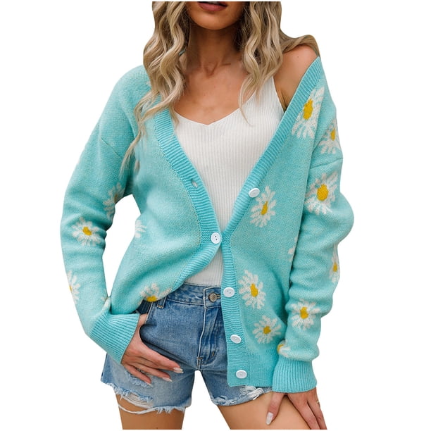 Cárdigan para mujer, cárdigan con frente abierto, suéteres, parte superior de moda, prendas de vestir, abrigo de manga larga, abrigo de margaritas Odeerbi ODB-5