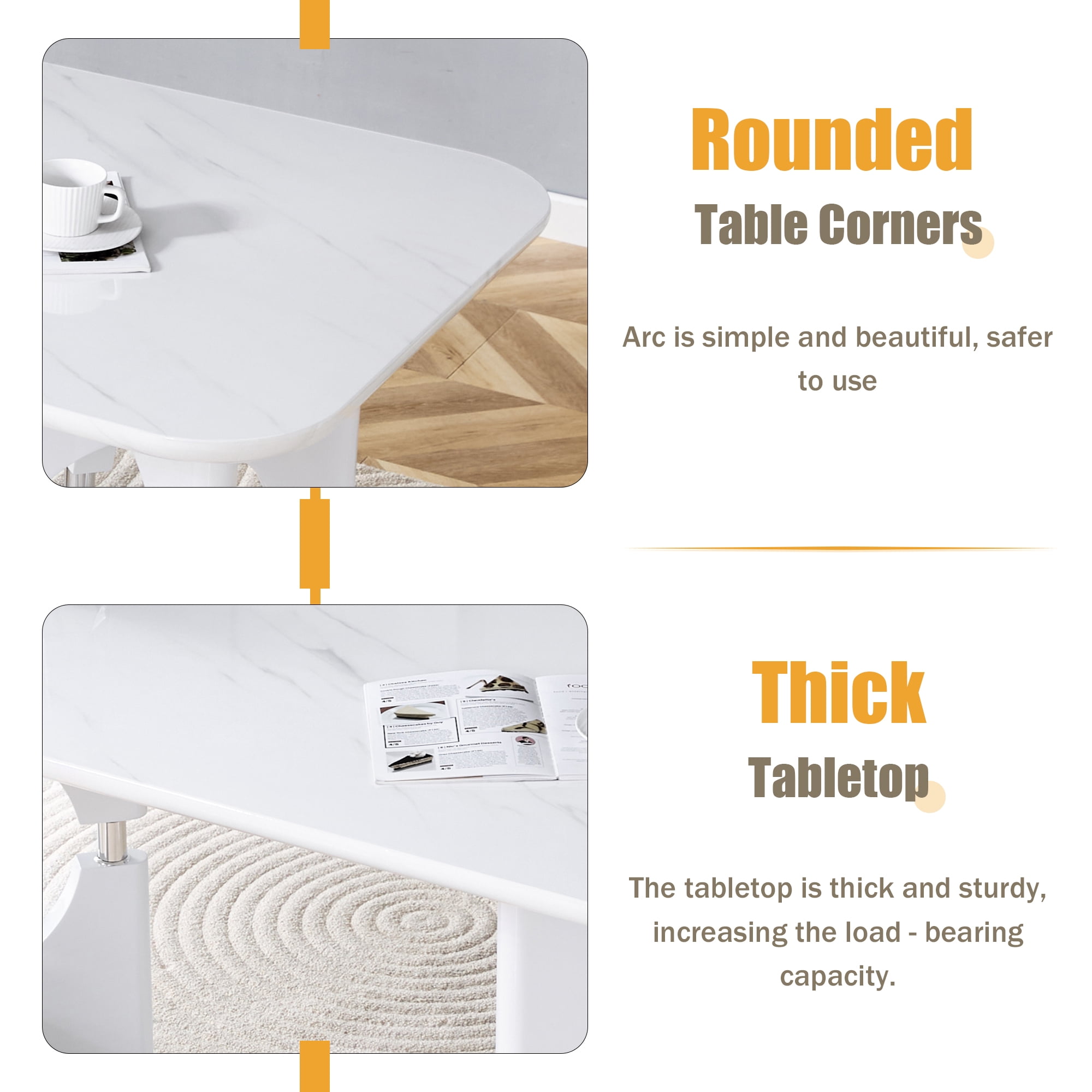 Alvantor 71" White Marble Pattern MDF Dining Table with Metal Frame