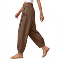 thumbnail image 5 of Edvintorg Womens Casual Pants Outdoor Elastic Waisted Casual Loose Fit Cuffed Trousers with Pockets Plus Size Fashion Clothing Brown XL, 5 of 7