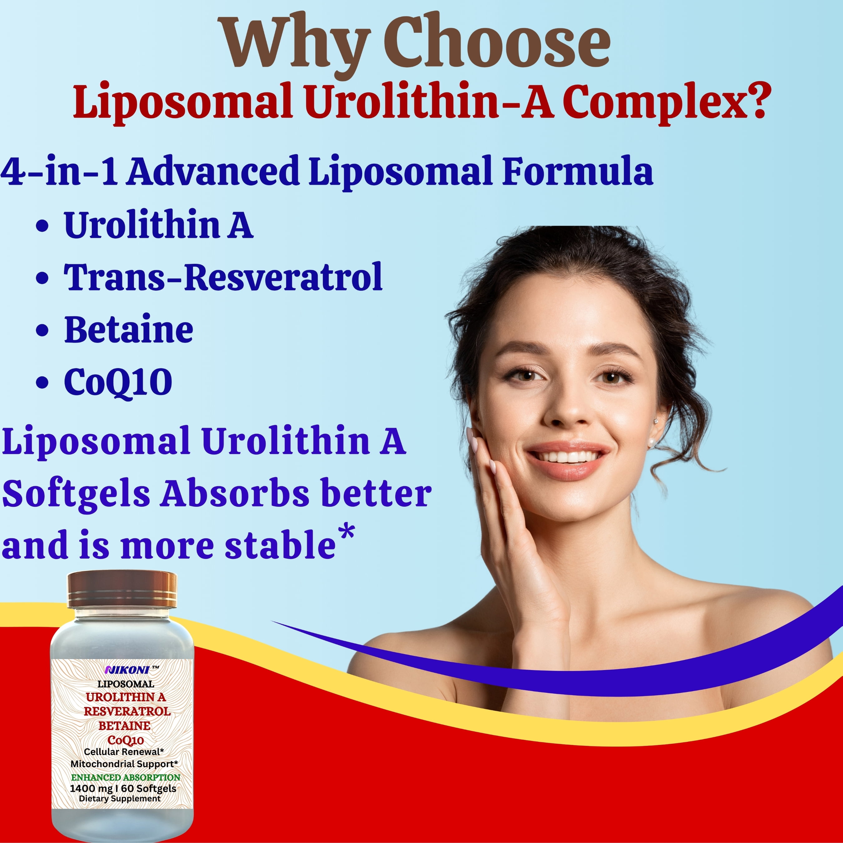 Nikoni Liposomal Urolithin-A Dietary Supplement Maximum Metabolism Healthy Aging Wellness 240 Softgels