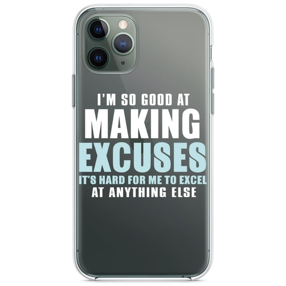 DistinctInk Clear Shockproof Hybrid Case for iPhone 11 Pro MAX (6.5" Screen) - TPU Bumper Acrylic Back Tempered Glass Screen Protector - I'm So Good at Making Excuses