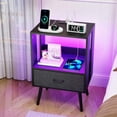 thumbnail image 5 of Spaco 2 Pack Modern Nightstand with Charging Station, Bedside Tables with LED Light and A Fabric Drawers, End Table, Black, 5 of 11