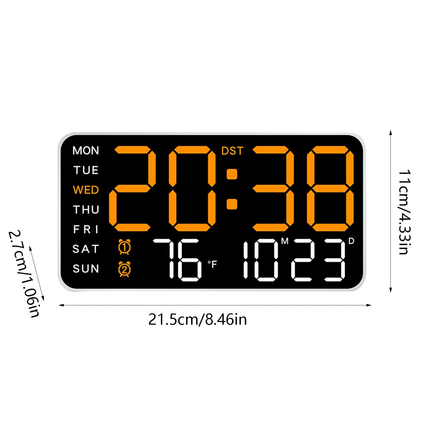 8.5" Large Display Digital Wall Clock, Digital Alarm Clock, with Date, Temperature, Auto DST, Modern Decor Design for Desk, Wall, Room, Bedroom, Gift, Yougster and Elderly