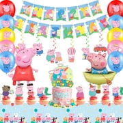 Peppa Pig Party Decorations Set, Peppa Pig Birthday Party Supplies - Peppa Pig Birthday Decorations Banners Tablecloths Spirals & Peppa Pig Balloons Cake Toppers etc Peppa Pig Party Supplies