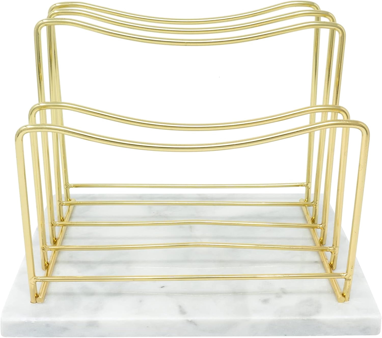 Real Marble File Holder - Marble Desk Accessories - Modern Marble Mail Organizer - Gold Mail Holder & Letter Tray (White + Gold)