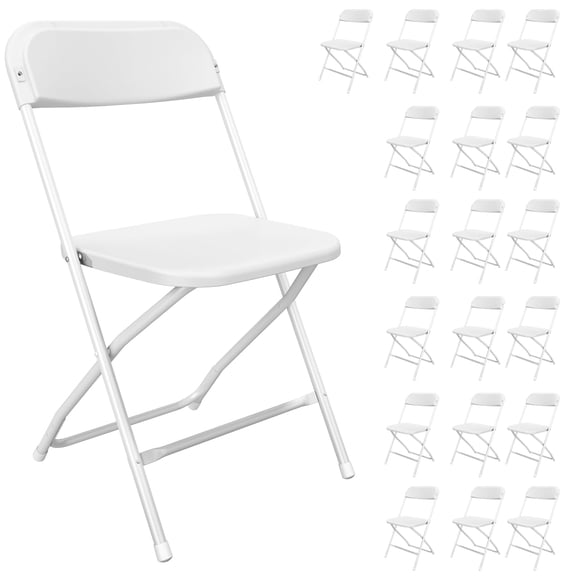 20 White Stackable Folding Chairs, Lightweight Plastic Seating for Events Parties Banquets, Steel Frame Heavy Duty 350lbs Capacity