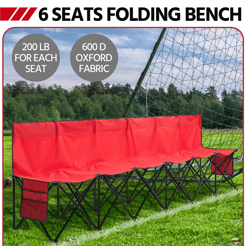 Renwick 6 Seats Portable Folding Bench for Sports Camping, Red