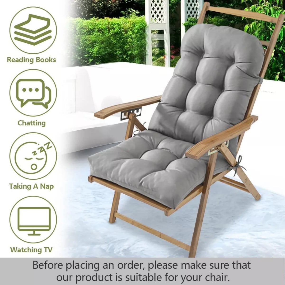 Waterproof High Back Chair Pads 43.3"x19.7"x4" Patio Chair Cushion Pads with 2 Anti-Slipx Ties