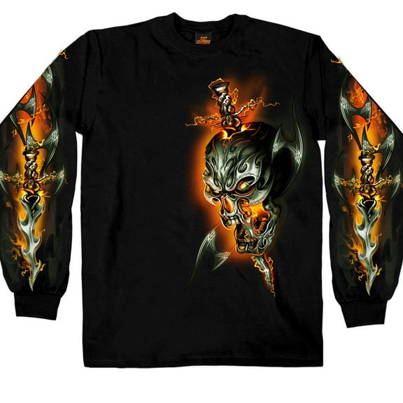 Hot Leathers GMS2068 Men’s ‘Electric Skull’ Long Sleeve Black Shirt X-Large