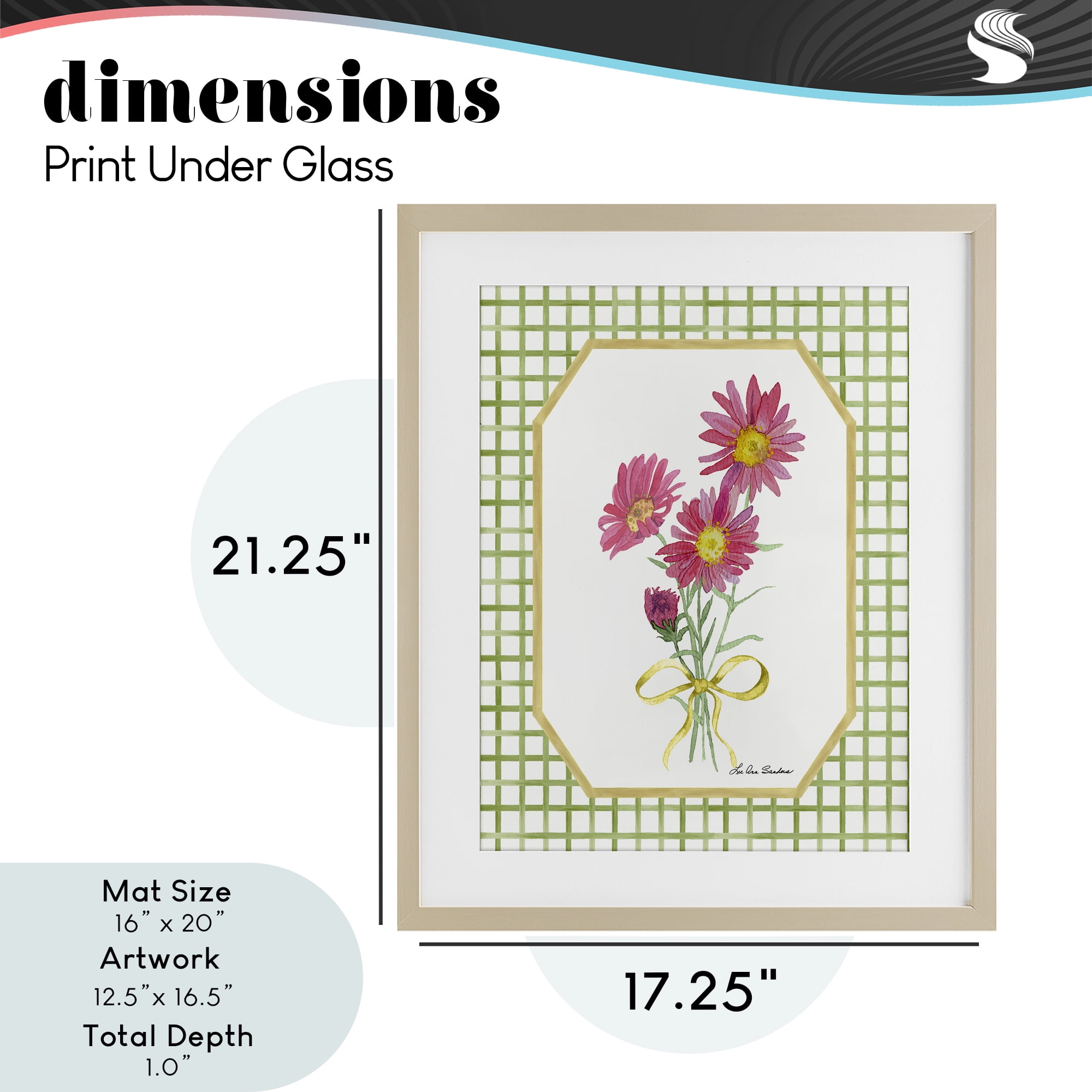Botanical Story on Gingham Birch Framed Print Under Glass, design by Lee Ann Sanders