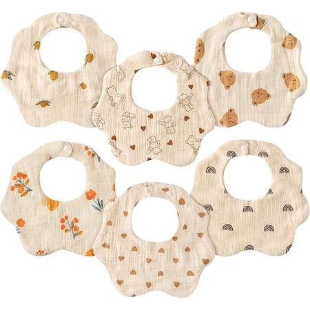 6Pcs Muslin Baby Drooling Bibs, Cotton Bandana Drool Bibs, Adjustable Snap Closure Teething Scarf Burp Cloths