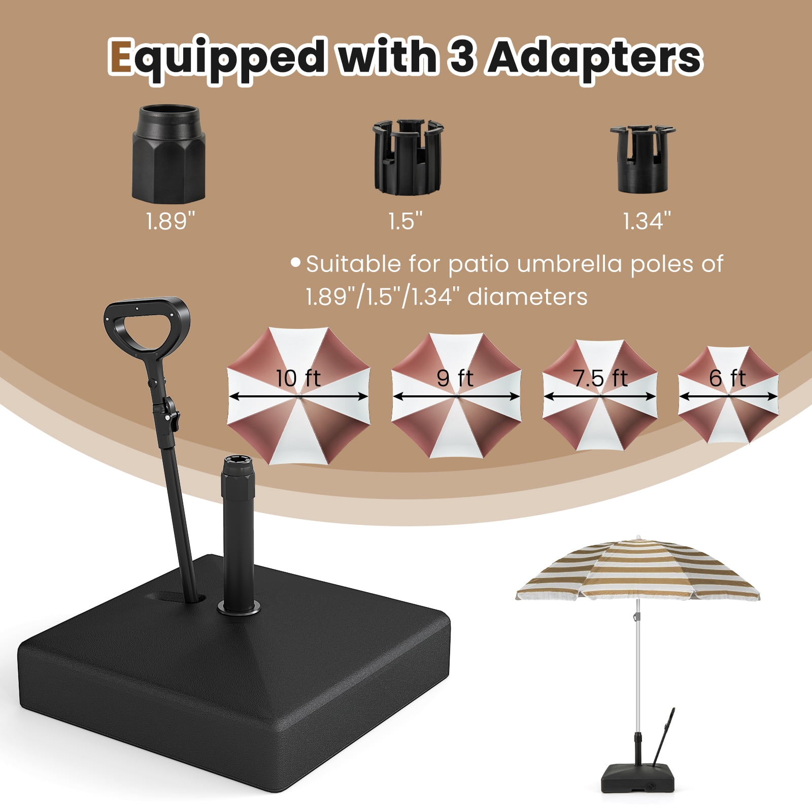 Topbuy Mobile Patio Umbrella Base with Wheels 132 LBS Water & Sand Fillable Umbrella Stand