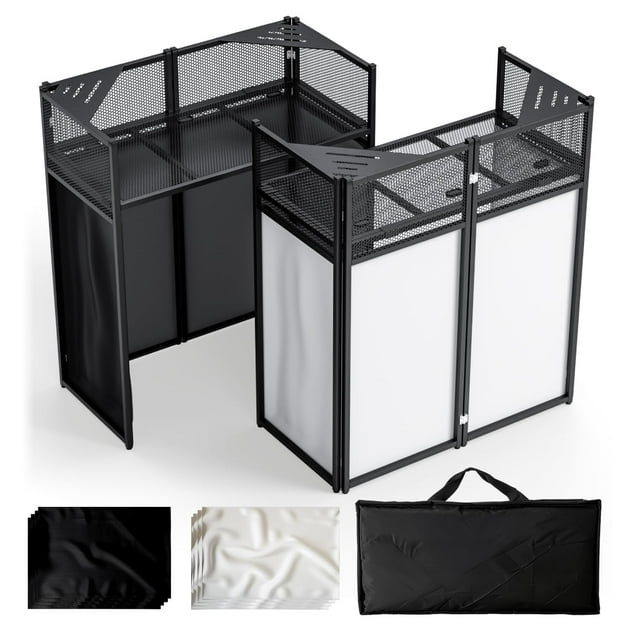Mesa portátil para DJ Lunacme plegable con malla blanca y negra