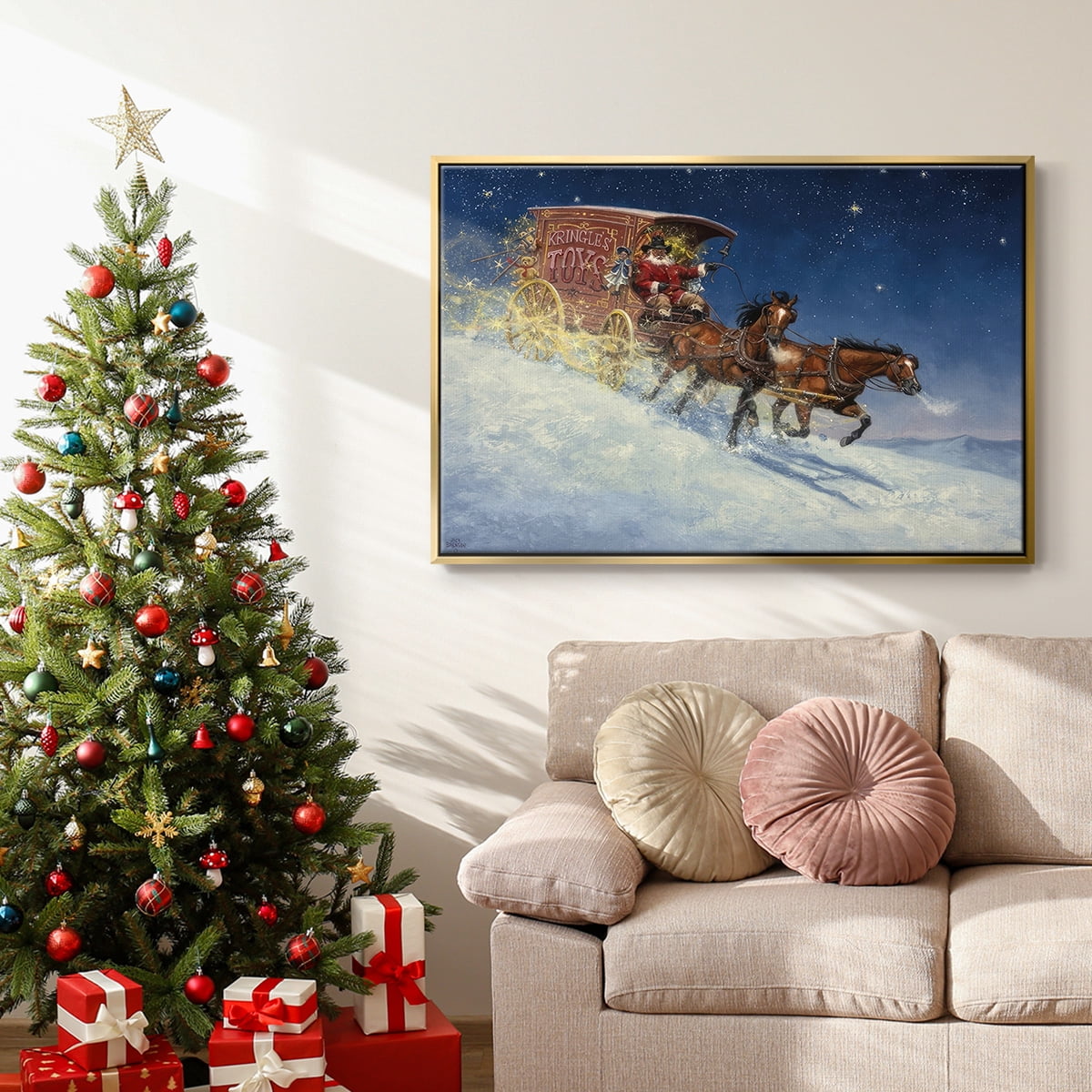Nick of Time - Framed Gallery Wrapped Holiday Canvas - 17 x 25 - Gold Frame